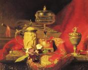 Still Life with Iris And Urns On A Red Tapestry - 布莱斯·亚历山大·德斯戈夫